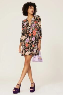 RIXO Jules Black Floral Mini Dress Size XS